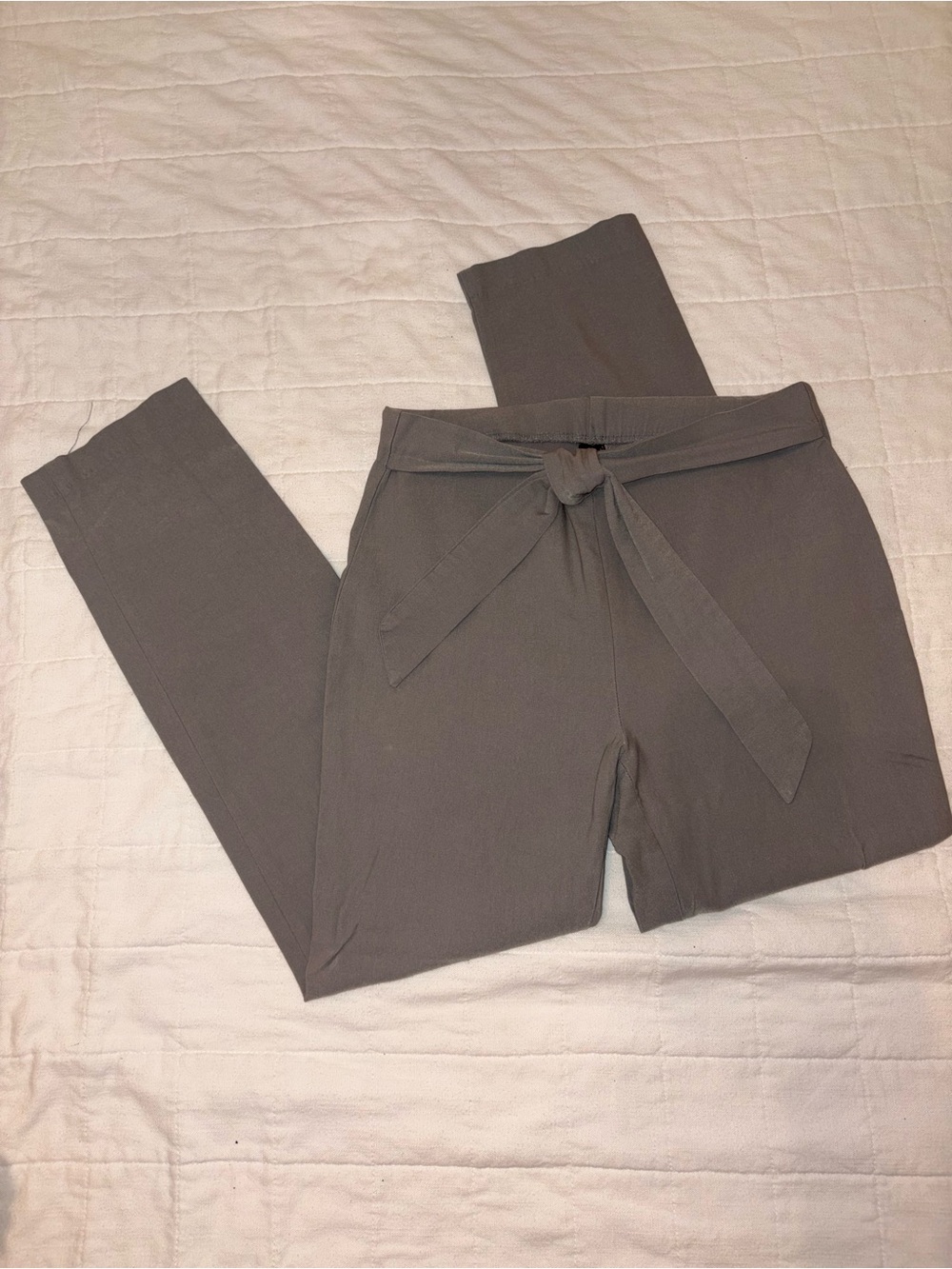 High-Rise Tie-Waist Slim Ankle Pants — Charcoal Gray